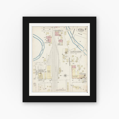 Old map wall art mockup — black gallery frame with white mat — Sanborn Fire Insurance Map from Houston, Harris County, Texas (1885), Sheet #0002