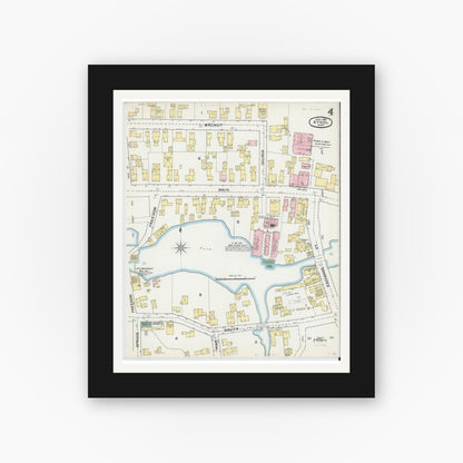 Old map wall art mockup — black gallery frame with white mat — Sanborn Fire Insurance Map from Athol, Worcester County, Massachusetts (1892), Sheet #0004