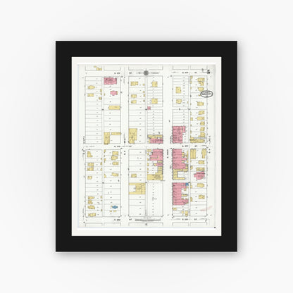 Old map wall art mockup — black gallery frame with white mat — Sanborn Fire Insurance Map from Gas City, Grant County, Indiana (1920), Sheet #0005