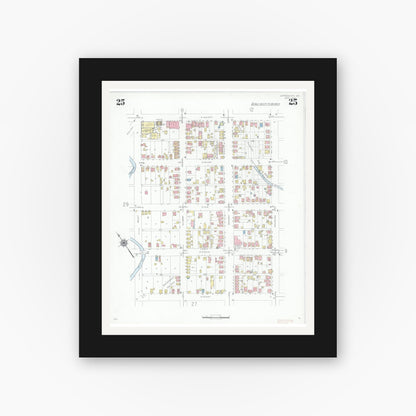 Old map wall art mockup — black gallery frame with white mat — Sanborn Fire Insurance Map from Jefferson City, Cole County, Missouri (1939), Sheet #0025
