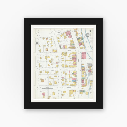 Old map wall art mockup — black gallery frame with white mat — Sanborn Fire Insurance Map from Mayville, Dodge County, Wisconsin (1900), Sheet #0002