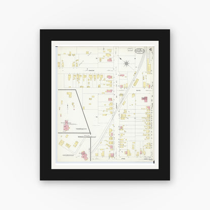 Old map wall art mockup — black gallery frame with white mat — Sanborn Fire Insurance Map from Gallipolis, Gallia County, Ohio (1908), Sheet #0004