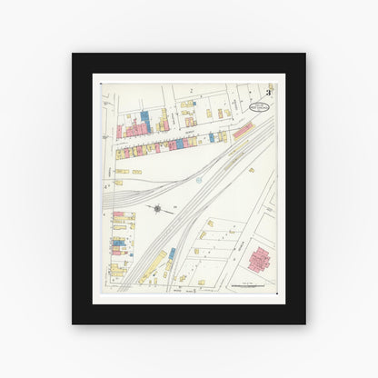 Old map wall art mockup — black gallery frame with white mat — Sanborn Fire Insurance Map from West Chicago, Du Page County, Illinois (1923), Sheet #0003