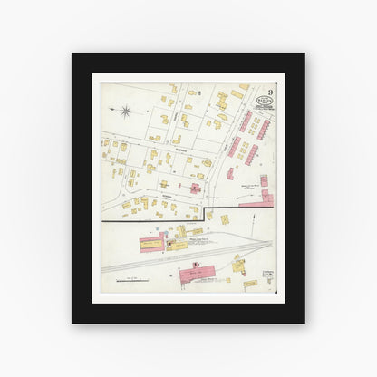 Old map wall art mockup — black gallery frame with white mat — Sanborn Fire Insurance Map from Warren, Worcester County, Massachusetts (1906), Sheet #0009
