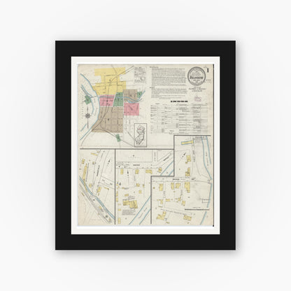 Old map wall art mockup — black gallery frame with white mat — Sanborn Fire Insurance Map from Belvidere, Warren County, New Jersey (1915) - Complete Map Set