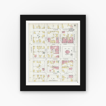 Old map wall art mockup — black gallery frame with white mat — Sanborn Fire Insurance Map from Danville, Hendricks County, Indiana (1893), Sheet #0003