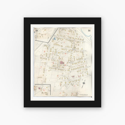 Old map wall art mockup — black gallery frame with white mat — Sanborn Fire Insurance Map from Palestine, Anderson County, Texas (1949), Sheet #0014