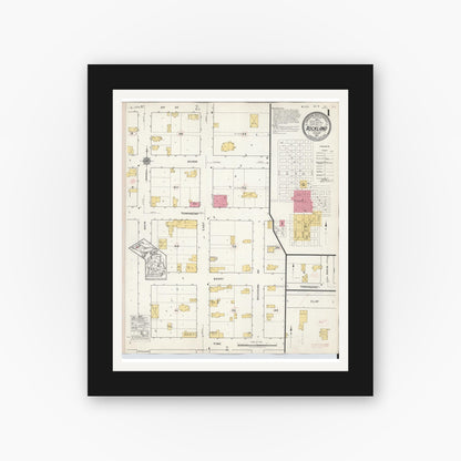 Old map wall art mockup — black gallery frame with white mat — Sanborn Fire Insurance Map from Rockland, Ontonagon County, Michigan (1917) - Complete Map Set