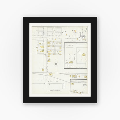 Old map wall art mockup — black gallery frame with white mat — Sanborn Fire Insurance Map from Iron River, Bayfield County, Wisconsin (1898), Sheet #0005