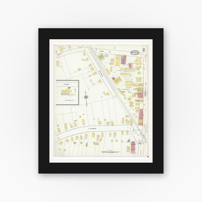 Old map wall art mockup — black gallery frame with white mat — Sanborn Fire Insurance Map from Attica, Wyoming County, New York (1917), Sheet #0002