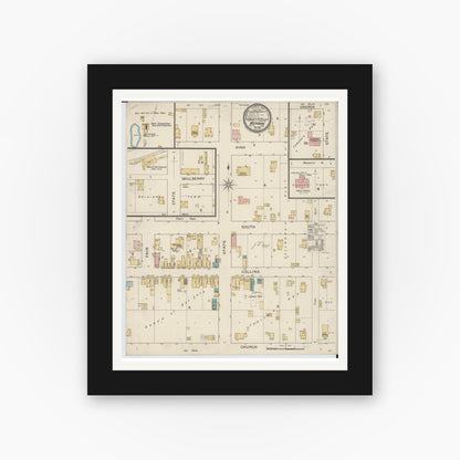 Old map wall art mockup — black gallery frame with white mat — Sanborn Fire Insurance Map from Mendon, Adams County, Illinois (1893), Sheet #0001