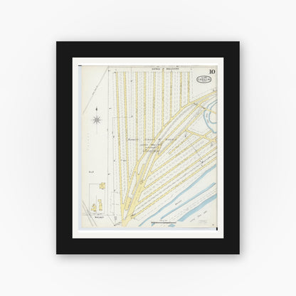 Old map wall art mockup — black gallery frame with white mat — Sanborn Fire Insurance Map from Cadillac, Wexford County, Michigan (1895), Sheet #0010