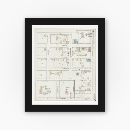 Old map wall art mockup — black gallery frame with white mat — Sanborn Fire Insurance Map from Anaheim, Orange County, California (1887), Sheet #0003