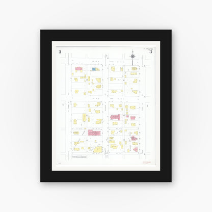 Old map wall art mockup — black gallery frame with white mat — Sanborn Fire Insurance Map from Saint Charles, Winona County, Minnesota (1949), Sheet #0003