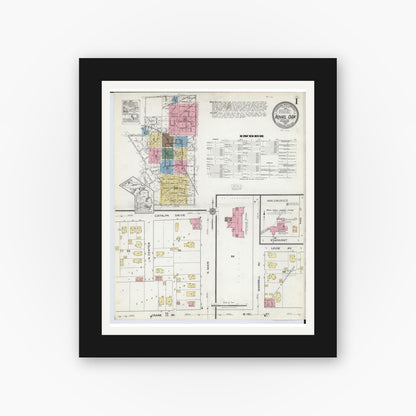 Old map wall art mockup — black gallery frame with white mat — Sanborn Fire Insurance Map from Royal Oak, Oakland County, Michigan (1921) - Complete Map Set