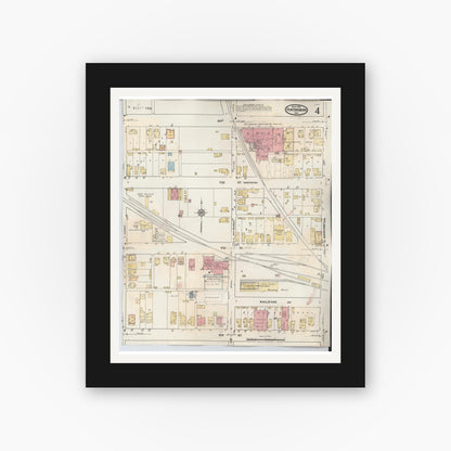 Old map wall art mockup — black gallery frame with white mat — Sanborn Fire Insurance Map from Huntingburg, Dubois County, Indiana (1949), Sheet #0004