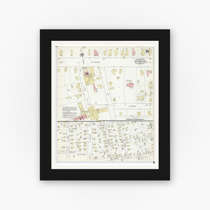 Old map wall art mockup — black gallery frame with white mat — Sanborn Fire Insurance Map from Coldwater, Branch County, Michigan (1914), Sheet #0016