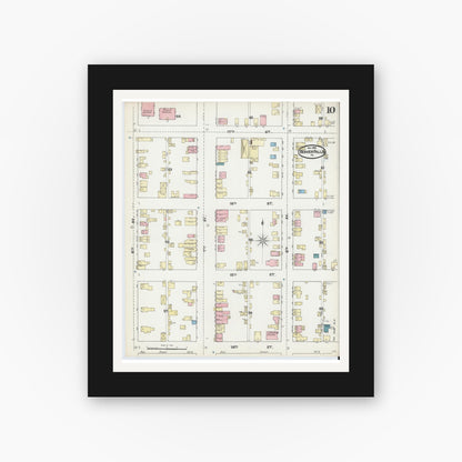 Old map wall art mockup — black gallery frame with white mat — Sanborn Fire Insurance Map from Beaver Falls, Beaver County, Pennsylvania (1891), Sheet #0010