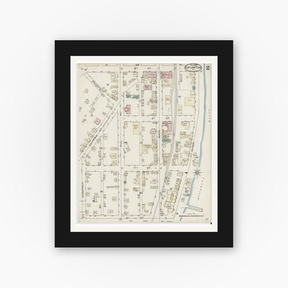 Old map wall art mockup — black gallery frame with white mat — Sanborn Fire Insurance Map from Emlenton, Venango County, Pennsylvania (1886), Sheet #0002