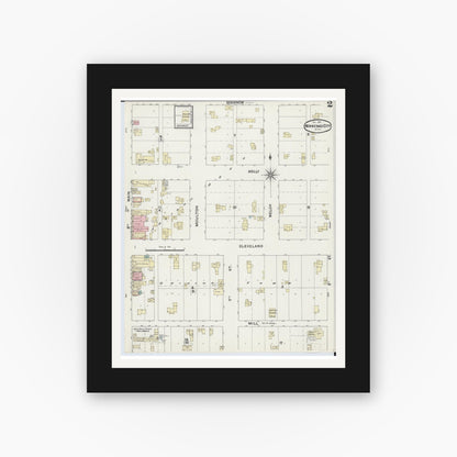 Old map wall art mockup — black gallery frame with white mat — Sanborn Fire Insurance Map from Winnebago, Faribault County, Minnesota (1891), Sheet #0002