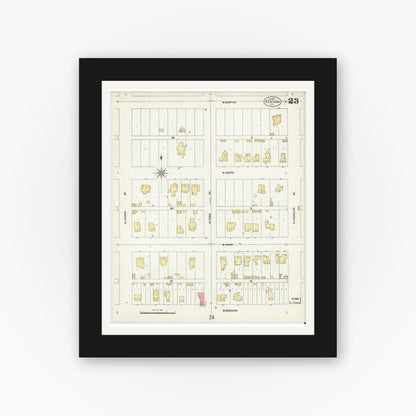 Old map wall art mockup — black gallery frame with white mat — Sanborn Fire Insurance Map from Denison, Grayson County, Texas (1903), Sheet #0023