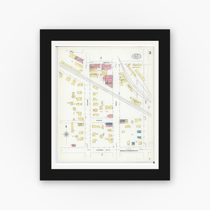 Old map wall art mockup — black gallery frame with white mat — Sanborn Fire Insurance Map from Holly, Oakland County, Michigan (1908), Sheet #0003