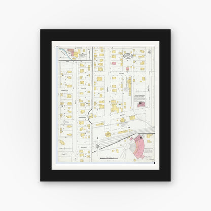 Old map wall art mockup — black gallery frame with white mat — Sanborn Fire Insurance Map from Montpelier, Williams County, Ohio (1905), Sheet #0004