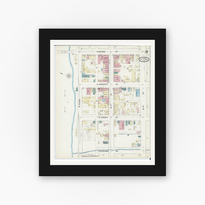 Old map wall art mockup — black gallery frame with white mat — Sanborn Fire Insurance Map from Dixon, Lee County, Illinois (1891), Sheet #0003