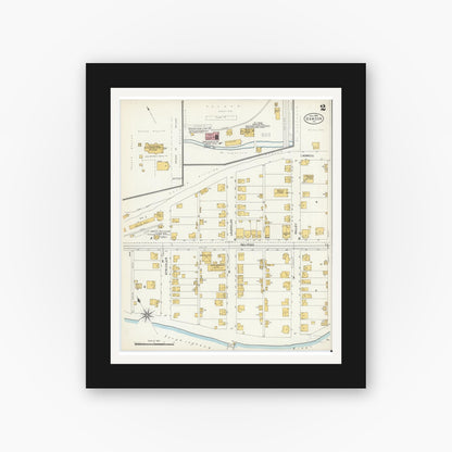 Old map wall art mockup — black gallery frame with white mat — Sanborn Fire Insurance Map from Dawson, Fayette County, Pennsylvania (1904), Sheet #0002