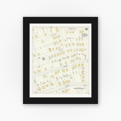 Old map wall art mockup — black gallery frame with white mat — Sanborn Fire Insurance Map from Cleburne, Johnson County, Texas (1904), Sheet #0018