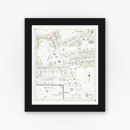 Old map wall art mockup — black gallery frame with white mat — Sanborn Fire Insurance Map from Ashland, Ashland County, Ohio (1919), Sheet #0016