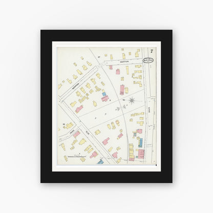 Old map wall art mockup — black gallery frame with white mat — Sanborn Fire Insurance Map from Malone, Franklin County, New York (1892), Sheet #0007