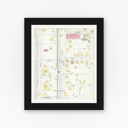 Old map wall art mockup — black gallery frame with white mat — Sanborn Fire Insurance Map from Henderson, Vance County, North Carolina (1901), Sheet #0005