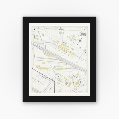 Old map wall art mockup — black gallery frame with white mat — Sanborn Fire Insurance Map from Freeport, Nassau County, New York (1925), Sheet #0004