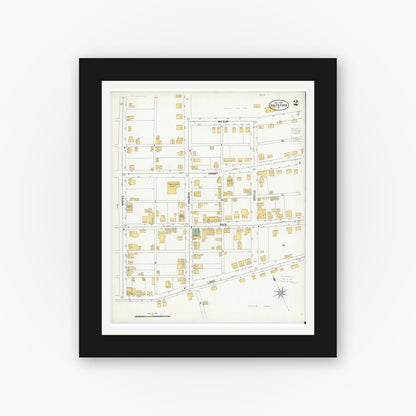 Old map wall art mockup — black gallery frame with white mat — Sanborn Fire Insurance Map from South Fork, Cambria County, Pennsylvania (1900), Sheet #0002