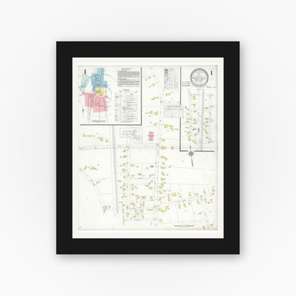 Old map wall art mockup — black gallery frame with white mat — Sanborn Fire Insurance Map from Medfield, Norfolk County, Massachusetts (1933) - Complete Map Set
