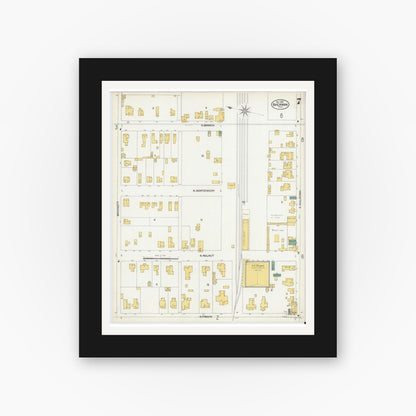 Old map wall art mockup — black gallery frame with white mat — Sanborn Fire Insurance Map from Sherman, Grayson County, Texas (1902), Sheet #0007