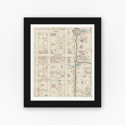 Old map wall art mockup — black gallery frame with white mat — Sanborn Fire Insurance Map from Cannelton, Perry County, Indiana (1886), Sheet #0001