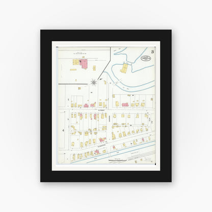 Old map wall art mockup — black gallery frame with white mat — Sanborn Fire Insurance Map from Franklin, Warren County, Ohio (1905), Sheet #0003
