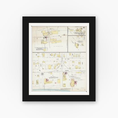 Old map wall art mockup — black gallery frame with white mat — Sanborn Fire Insurance Map from Metropolis, Massac County, Illinois (1897), Sheet #0006