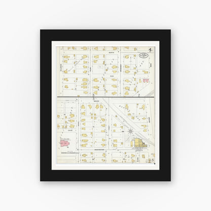 Old map wall art mockup — black gallery frame with white mat — Sanborn Fire Insurance Map from Albany, Delaware County, Indiana (1899), Sheet #0004