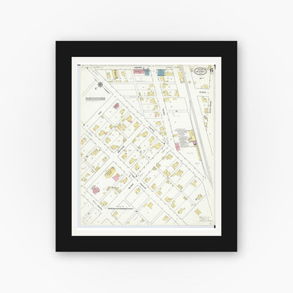 Old map wall art mockup — black gallery frame with white mat — Sanborn Fire Insurance Map from Leipsic, Putnam County, Ohio (1910), Sheet #0006