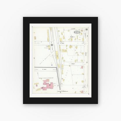 Old map wall art mockup — black gallery frame with white mat — Sanborn Fire Insurance Map from Watertown, Jefferson County, Wisconsin (1909), Sheet #0011