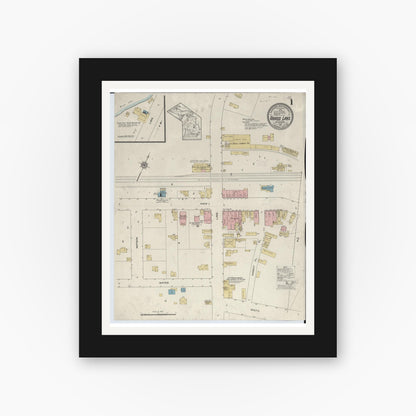 Old map wall art mockup — black gallery frame with white mat — Sanborn Fire Insurance Map from Grass Lake, Jackson County, Michigan (1913) - Complete Map Set