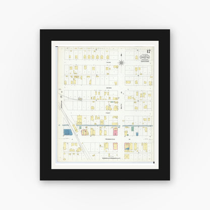 Old map wall art mockup — black gallery frame with white mat — Sanborn Fire Insurance Map from Houghton, Houghton County, Michigan (1908), Sheet #0017