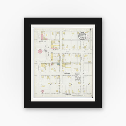 Old map wall art mockup — black gallery frame with white mat — Sanborn Fire Insurance Map from Toledo, Cumberland County, Illinois (1893) - Complete Map Set