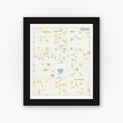 Old map wall art mockup — black gallery frame with white mat — Sanborn Fire Insurance Map from Georgetown, Williamson County, Texas (1900), Sheet #0004