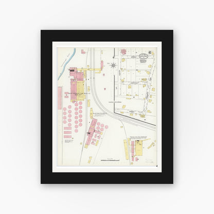 Old map wall art mockup — black gallery frame with white mat — Sanborn Fire Insurance Map from Bolivar, Westmoreland County, Pennsylvania (1909), Sheet #0006