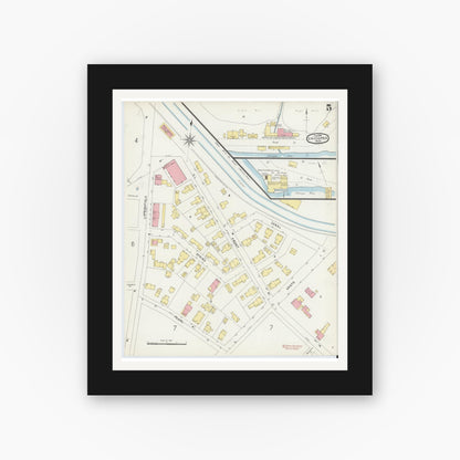 Old map wall art mockup — black gallery frame with white mat — Sanborn Fire Insurance Map from Chicopee, Hampden County, Massachusetts (1896), Sheet #0005