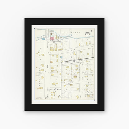 Old map wall art mockup — black gallery frame with white mat — Sanborn Fire Insurance Map from Geneva, Kane County, Illinois (1912), Sheet #0007